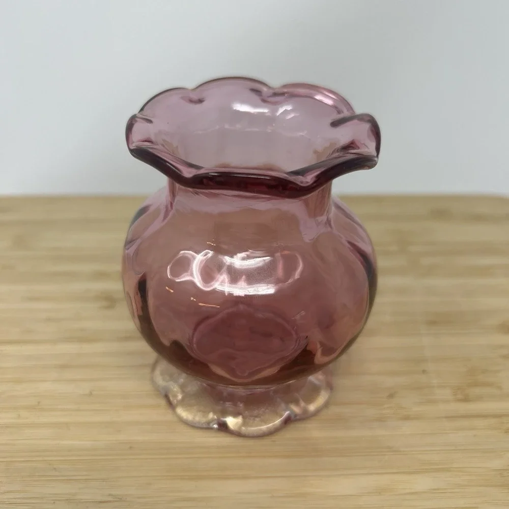 Vintage Set Of 3 Cranberry Glass Hand‎ Blown Pilgrim  Vase & Pitchers EUC